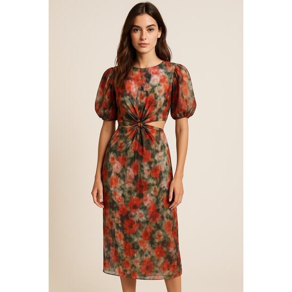 J.Crew x Liberty London Women’s Sz 4 Floral side cutout Midi dress Cotton Artsy - Picture 1 of 6